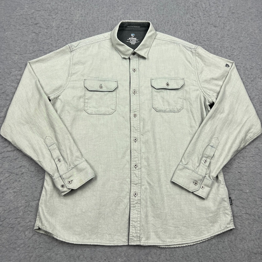 Kuhl Descendr Flannel Men XL Gray Long Sleeve Pockets Outdoor Casual Work Shirt